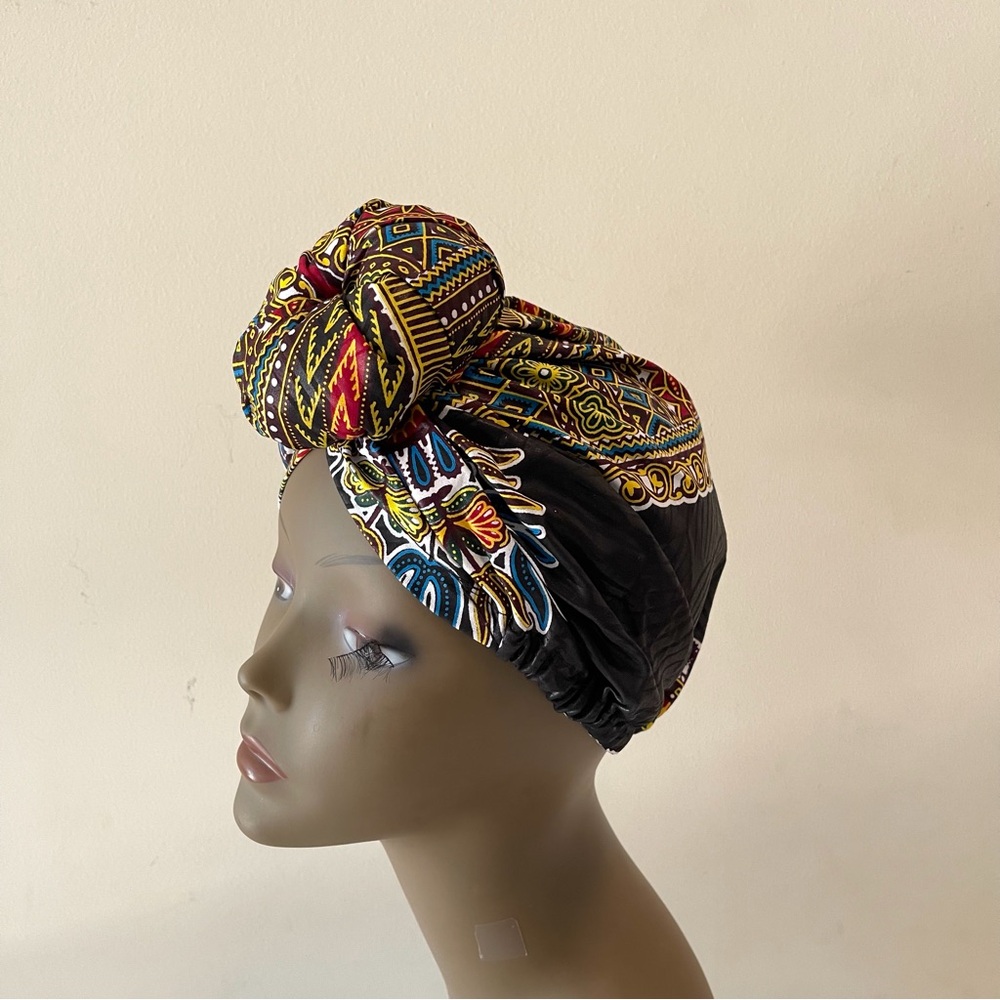 African Print Ankara Black Dashiki Multicolor Bohemian Pre-tied Cotton Headwrap